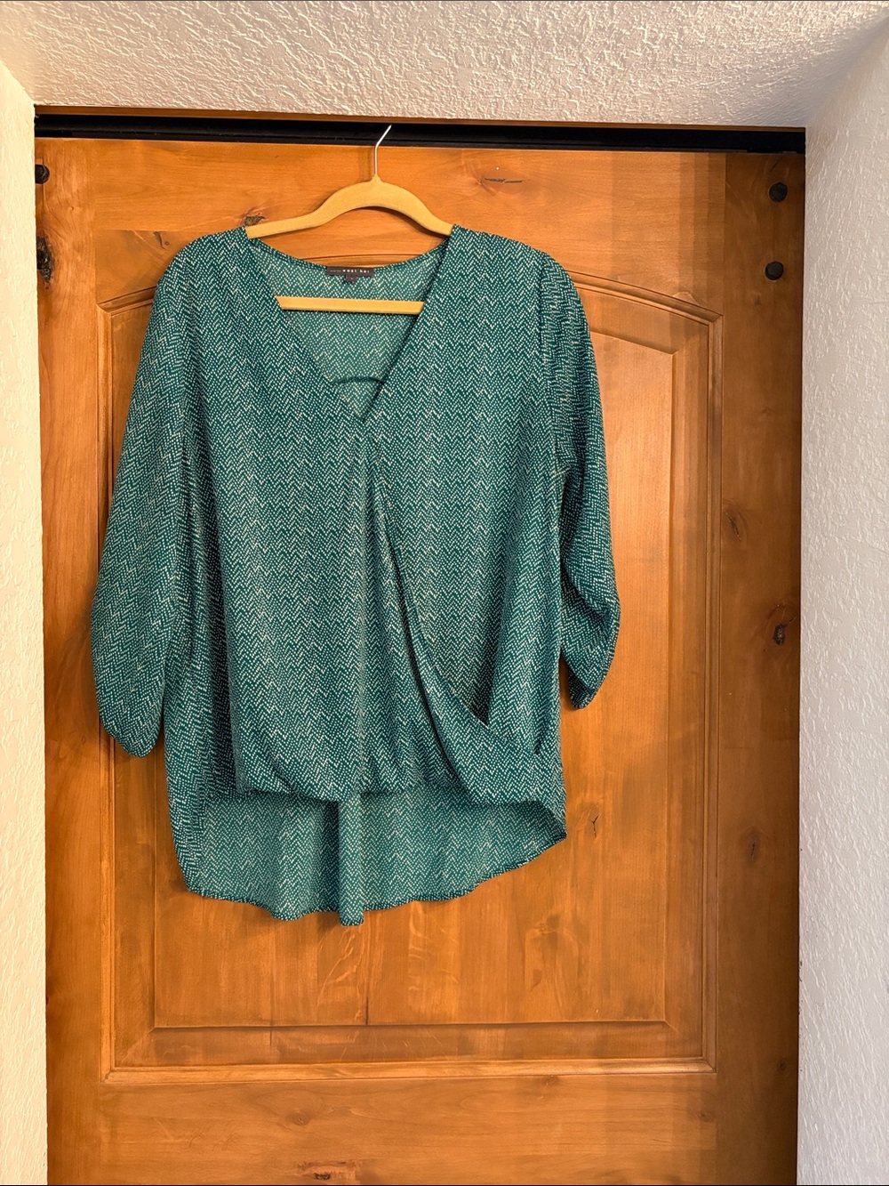 West Kei Teal Chevron Faux-Wrap Blouse